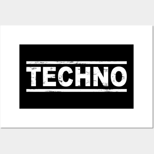 TECHNO MUSIC WHITE TEXT Posters and Art